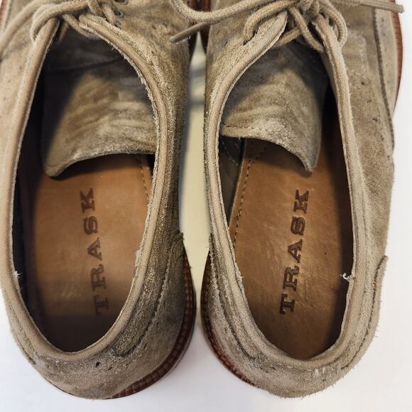 Trask Men Tan Taupe Suede Wingtip Oxford Dress Shoes Size 8.5 Lace Up Workwear - Picture 6 of 9